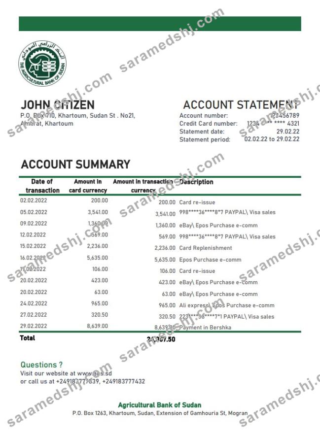 Sudan Agricultural Bank of Sudan bank statement xls
